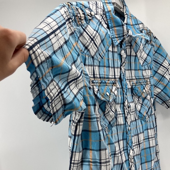 BKE Pearl Snap Slim Fit Western Rodeo Plaid Short sleeve jaripeo modern cowboy - Picture 5 of 8